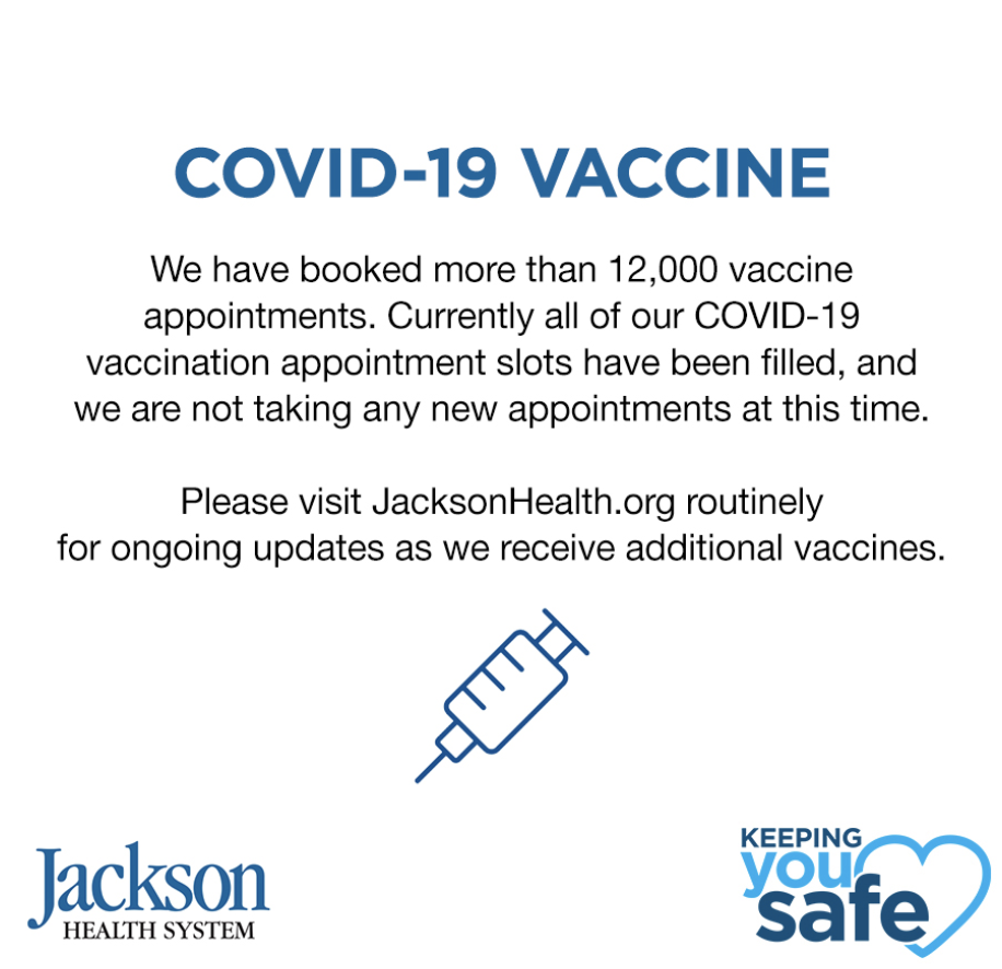 Jackson books over 12,000 vaccination appointments by Noon Tuesday